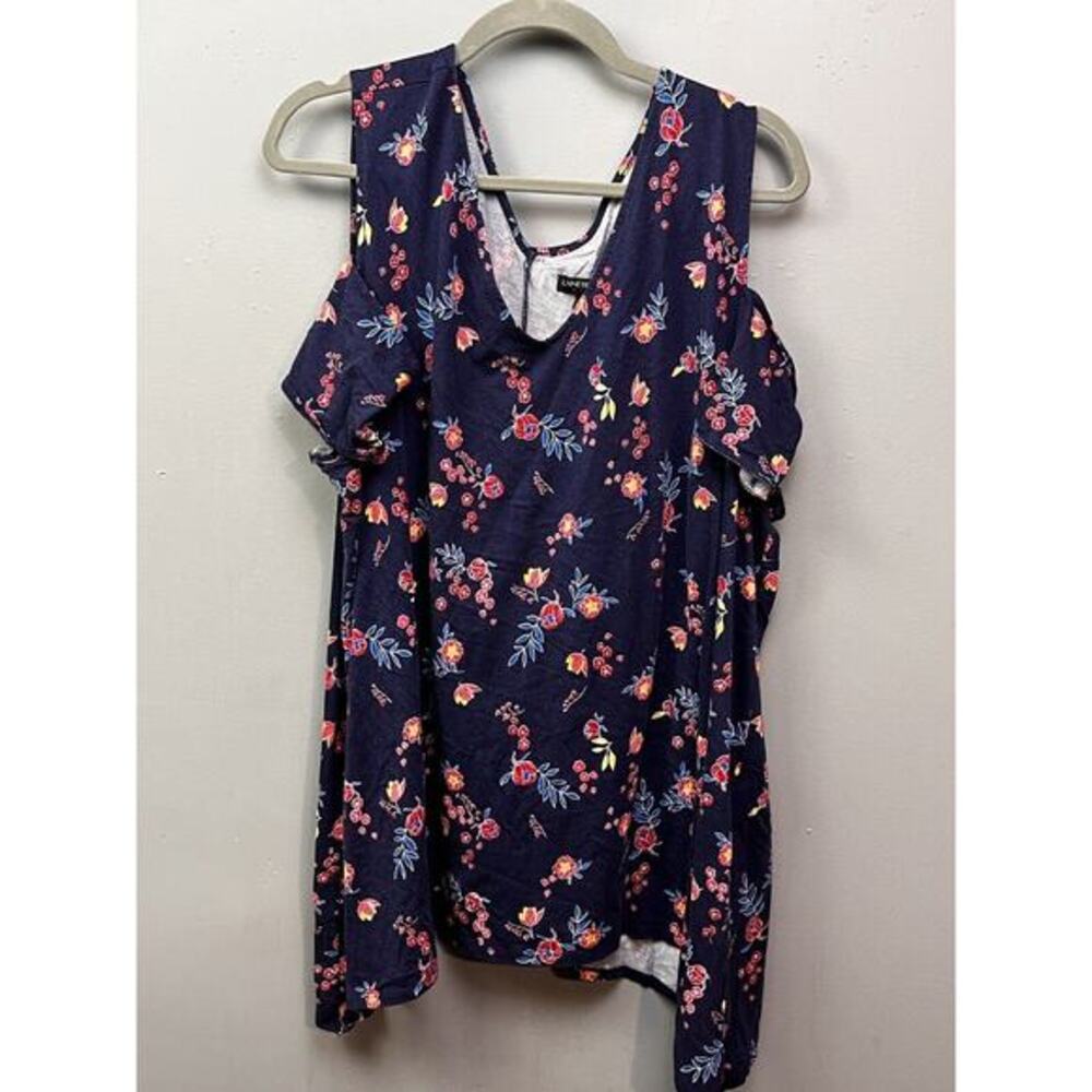 Lane Bryant Cold Shoulder Tee Womens Plus Size 26/28 Blue Floral